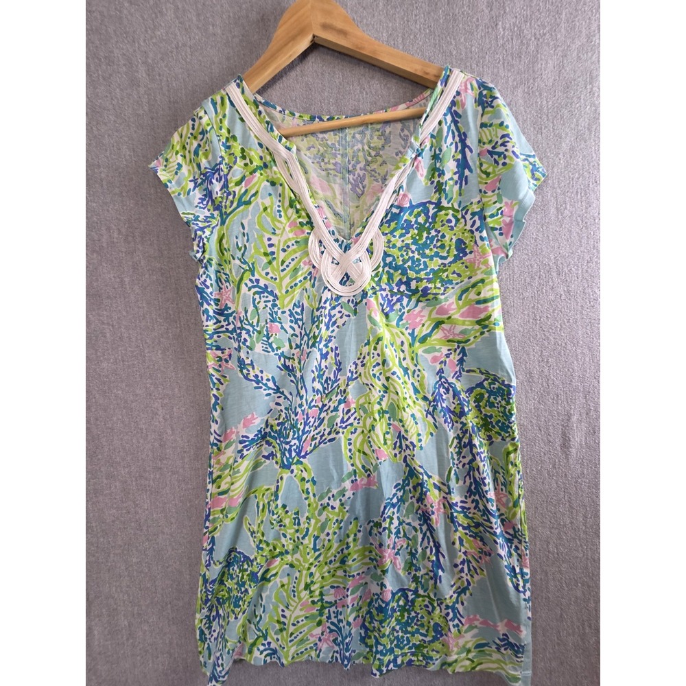 Lilly Pulitzer Womens L Brewster T-Shirt Cap Sleeve Dress Blue Heaven